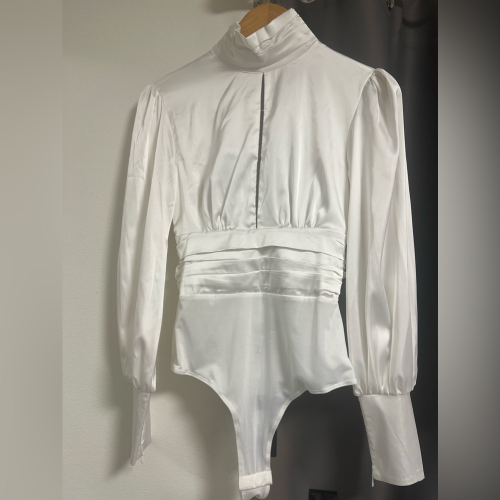white fashion nova blouse body suit